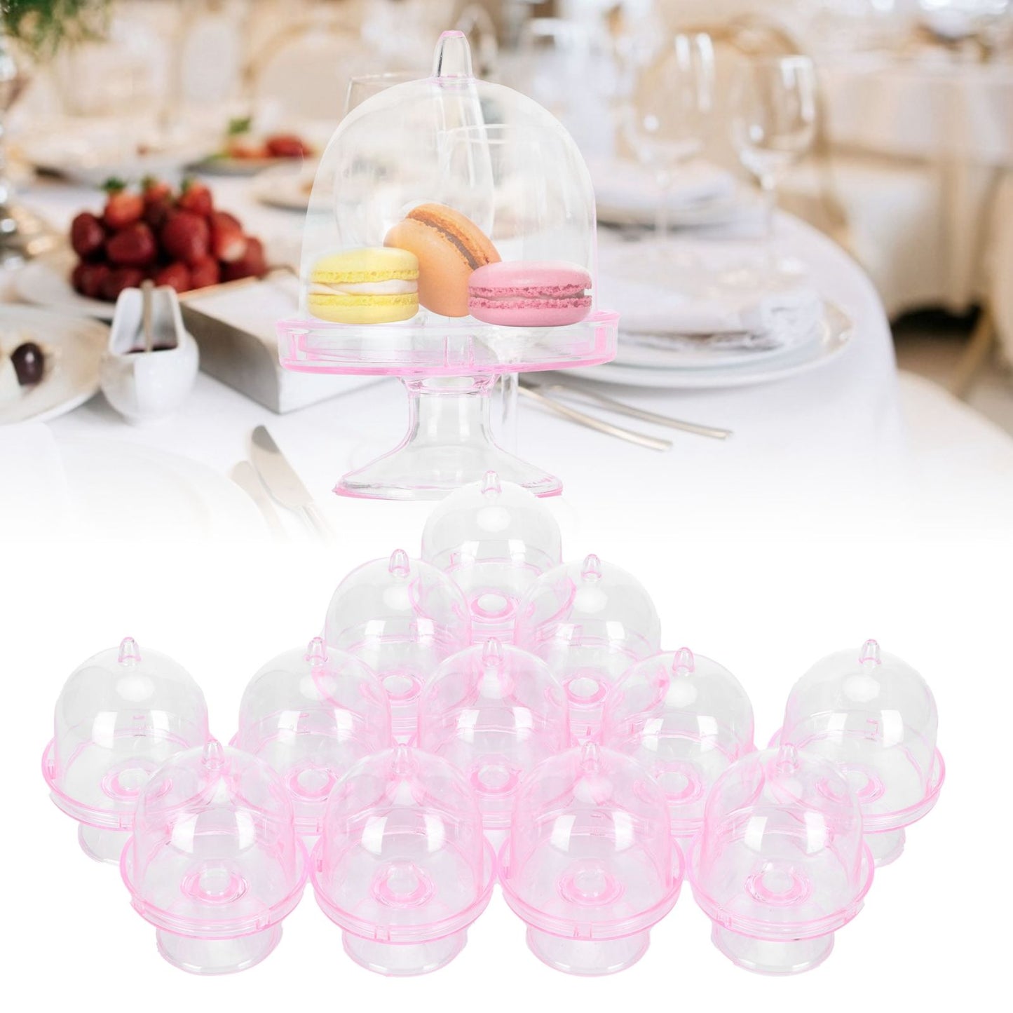 12 Set Mini Candy Box Cake Stand Cupcake Candy Display Plate with Lid Party SuppliesPink