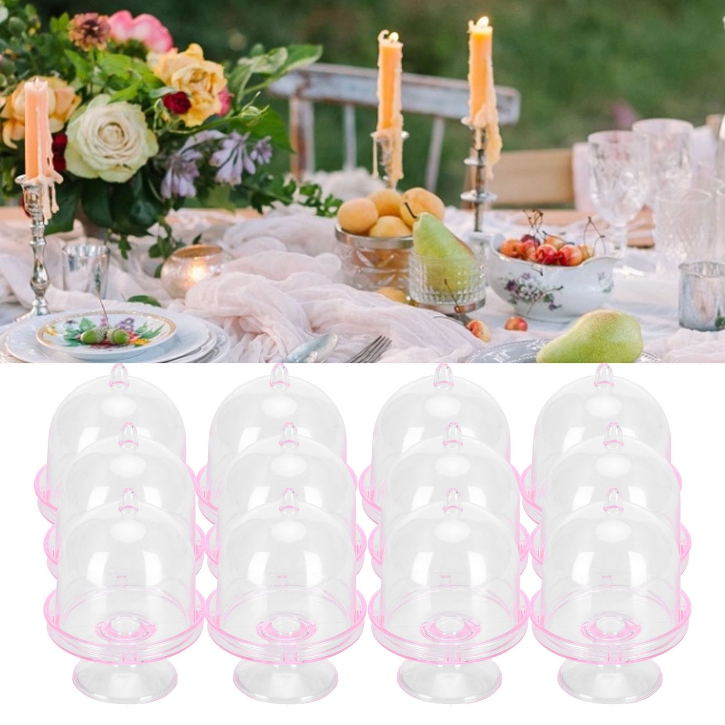 12 Set Mini Candy Box Cake Stand Cupcake Candy Display Plate with Lid Party SuppliesPink