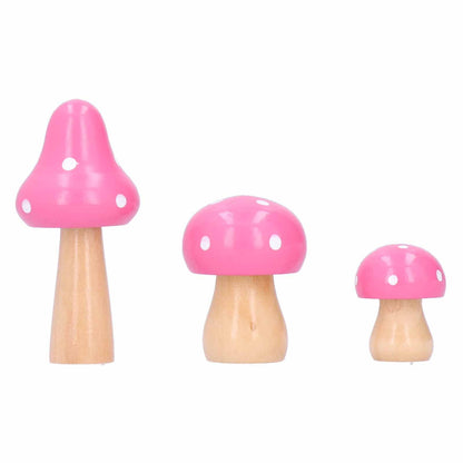 3Pcs/Set Mushroom Crafts Innovative Cute Wooden Ornaments Home Office Desktop DecorationPink