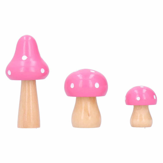 3Pcs/Set Mushroom Crafts Innovative Cute Wooden Ornaments Home Office Desktop DecorationPink