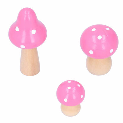 3Pcs/Set Mushroom Crafts Innovative Cute Wooden Ornaments Home Office Desktop DecorationPink