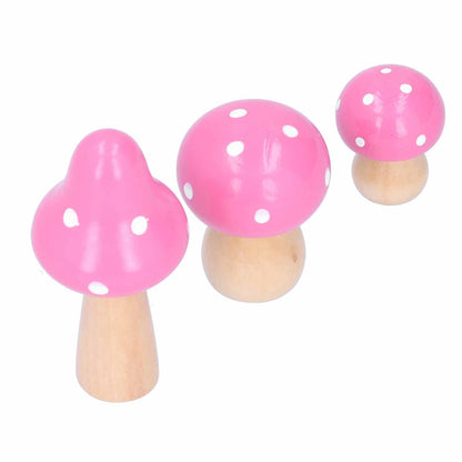 3Pcs/Set Mushroom Crafts Innovative Cute Wooden Ornaments Home Office Desktop DecorationPink