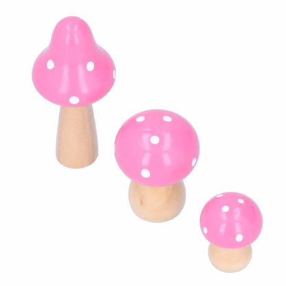 3Pcs/Set Mushroom Crafts Innovative Cute Wooden Ornaments Home Office Desktop DecorationPink