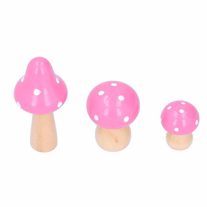 3Pcs/Set Mushroom Crafts Innovative Cute Wooden Ornaments Home Office Desktop DecorationPink