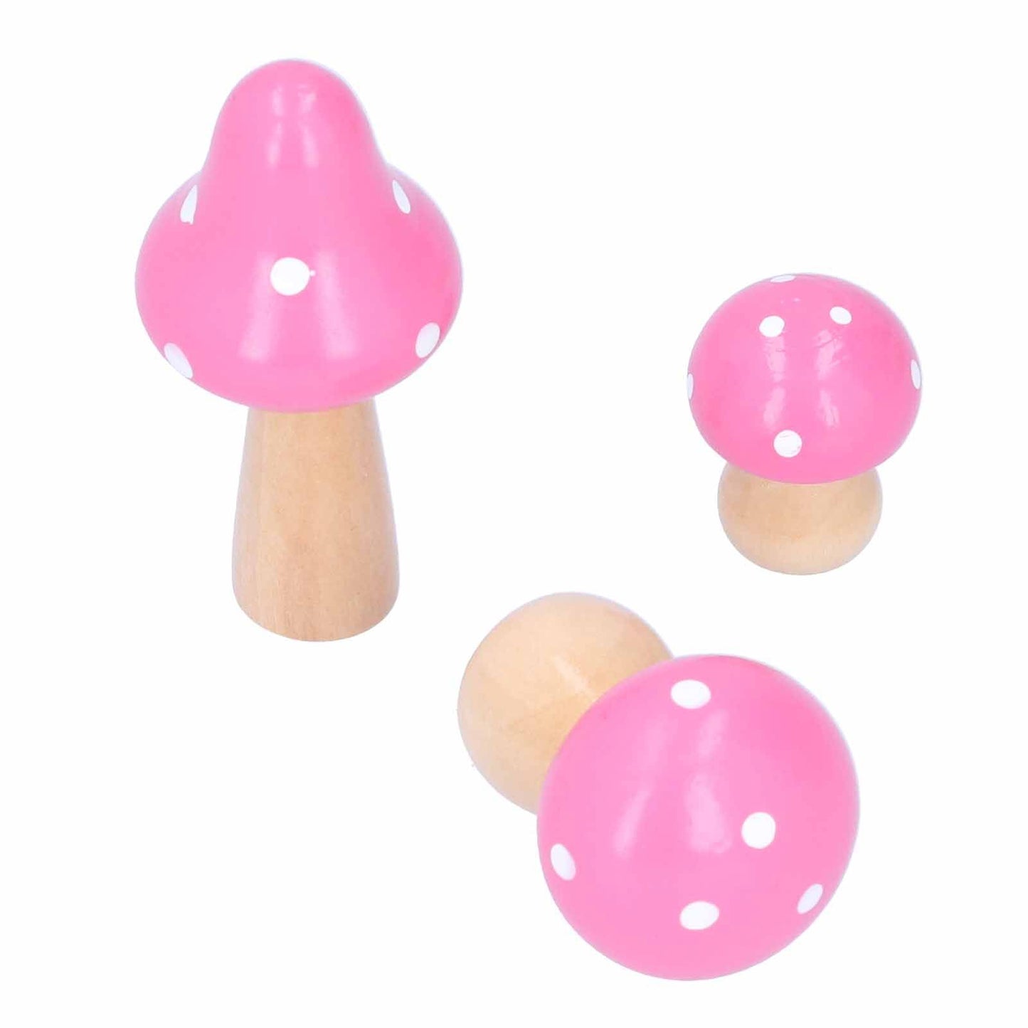 3Pcs/Set Mushroom Crafts Innovative Cute Wooden Ornaments Home Office Desktop DecorationPink