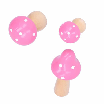 3Pcs/Set Mushroom Crafts Innovative Cute Wooden Ornaments Home Office Desktop DecorationPink