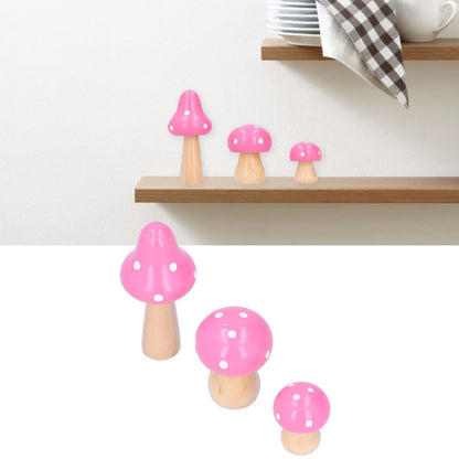 3Pcs/Set Mushroom Crafts Innovative Cute Wooden Ornaments Home Office Desktop DecorationPink