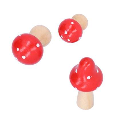 3Pcs/Set Mushroom Crafts Innovative Cute Wooden Ornaments Home Office Desktop DecorationRed