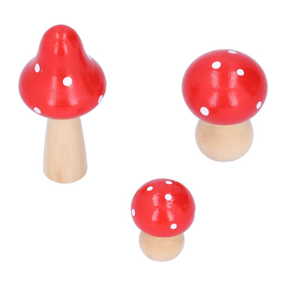 3Pcs/Set Mushroom Crafts Innovative Cute Wooden Ornaments Home Office Desktop DecorationRed