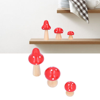3Pcs/Set Mushroom Crafts Innovative Cute Wooden Ornaments Home Office Desktop DecorationRed