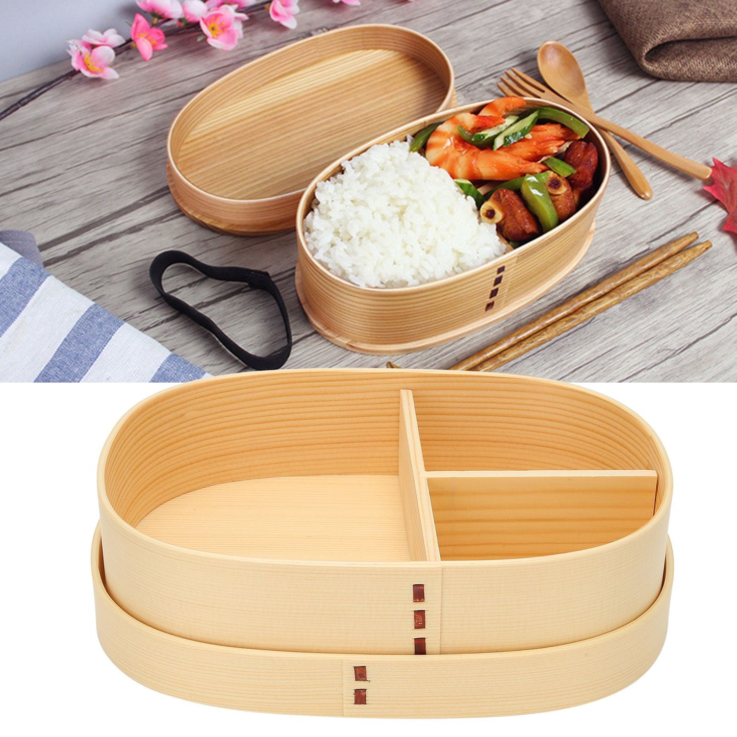 Lunch Box Portable Japanese Style Single Layer Wooden Food Sushi Container Tablewares