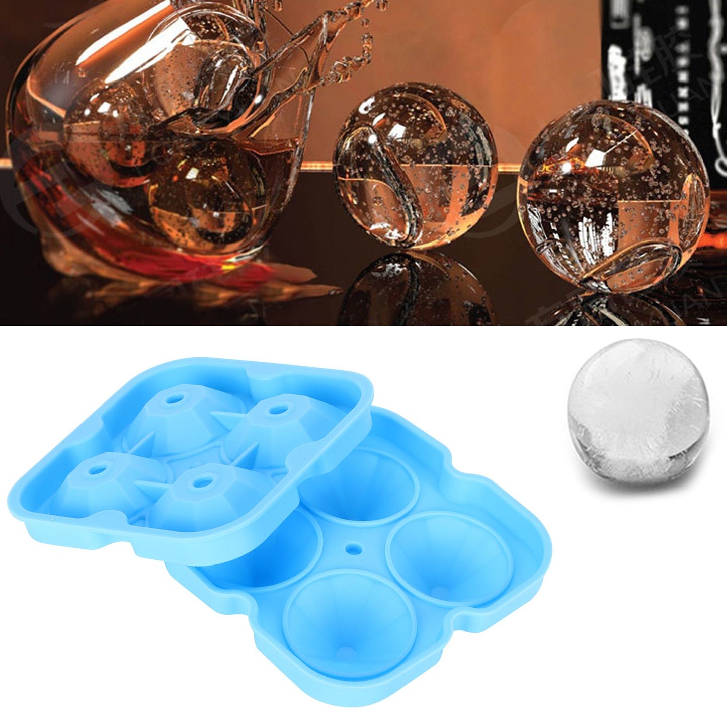 4Grid Ice Mold Reusable DiamondShape Ice Cubes Maker Tray Home Kitchen Supplies(Blue )