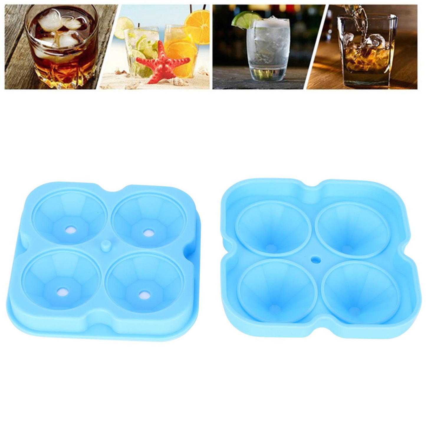 4Grid Ice Mold Reusable DiamondShape Ice Cubes Maker Tray Home Kitchen Supplies(Blue )