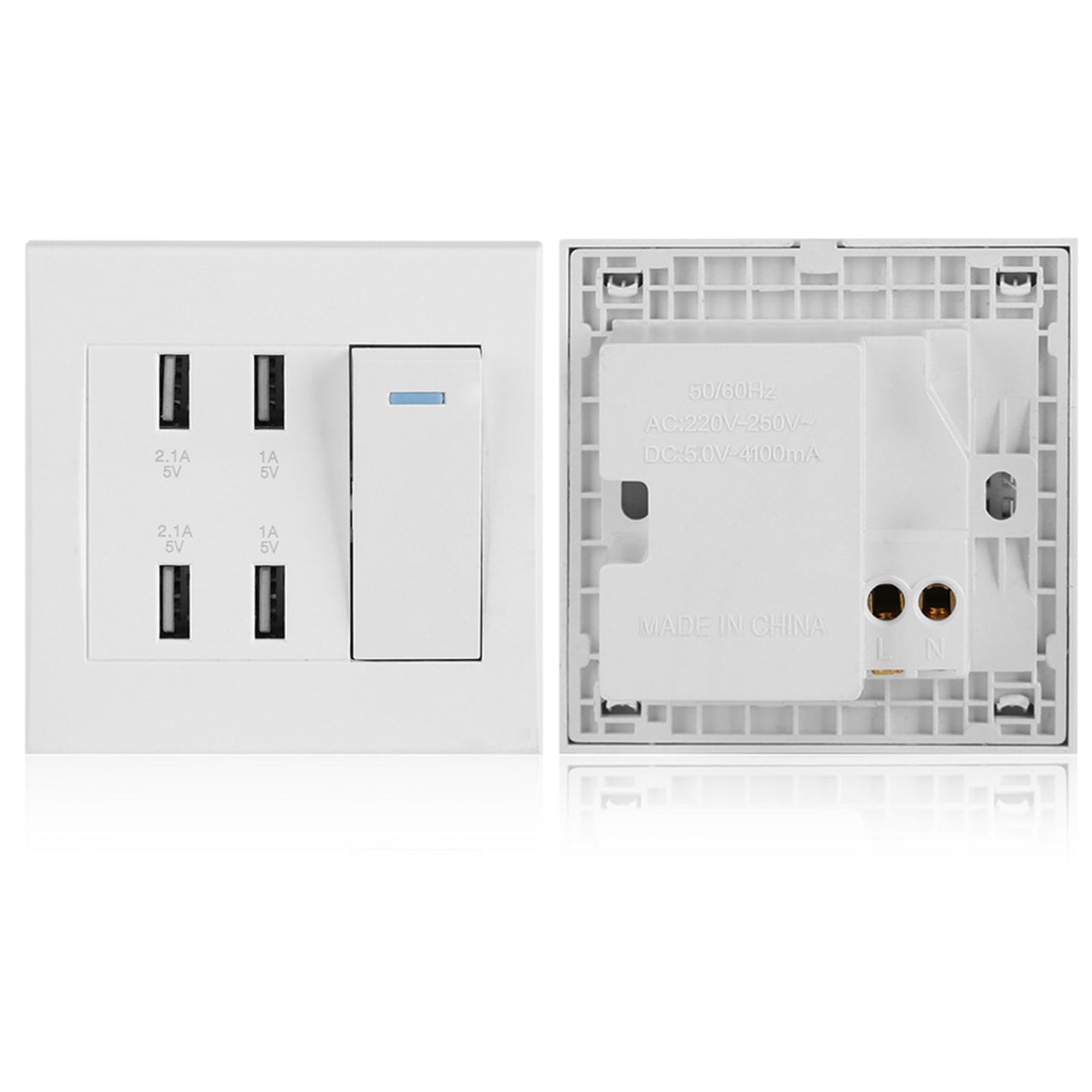 4 Ports Switch Control 5V 2.1A/1A 4100mA USB Wall Mounted Power Socket Charger Outlet(220~250V)