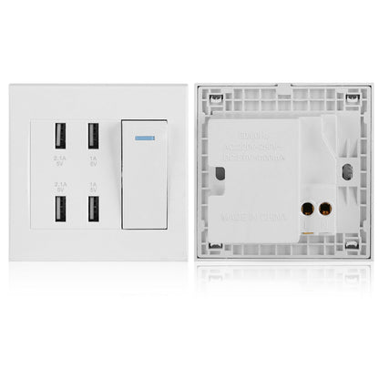 4 Ports Switch Control 5V 2.1A/1A 4100mA USB Wall Mounted Power Socket Charger Outlet(220~250V)
