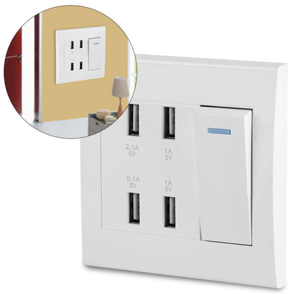4 Ports Switch Control 5V 2.1A/1A 4100mA USB Wall Mounted Power Socket Charger Outlet(220~250V)
