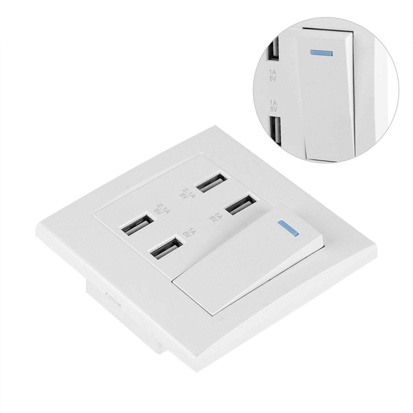 4 Ports Switch Control 5V 2.1A/1A 4100mA USB Wall Mounted Power Socket Charger Outlet(220~250V)