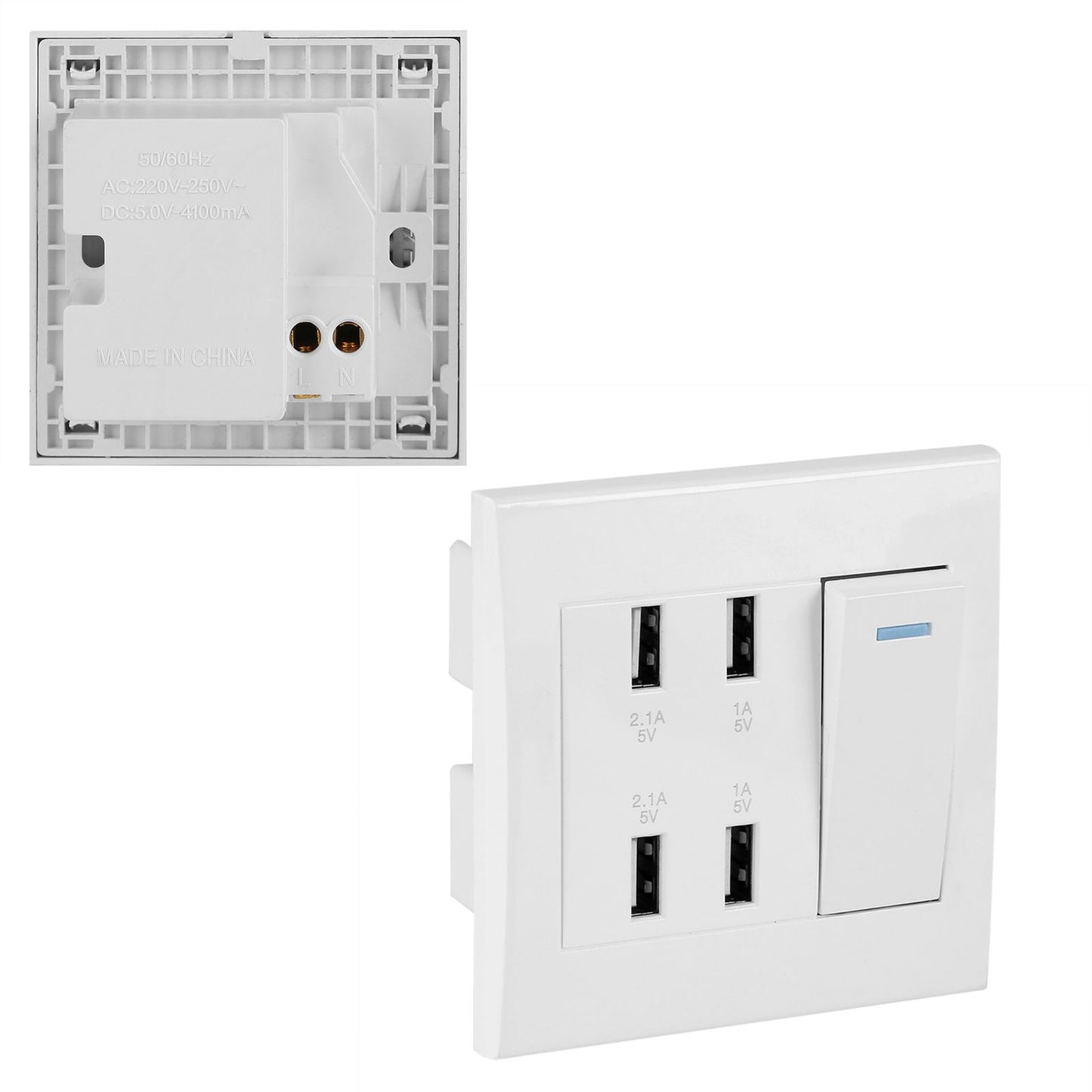 4 Ports Switch Control 5V 2.1A/1A 4100mA USB Wall Mounted Power Socket Charger Outlet(220~250V)
