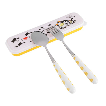 2 PCS Stainless Steel Knife Fork Spoon Kitchen Flatware Tableware with Box Children Set Yellow