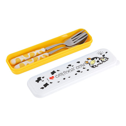 2 PCS Stainless Steel Knife Fork Spoon Kitchen Flatware Tableware with Box Children Set Yellow