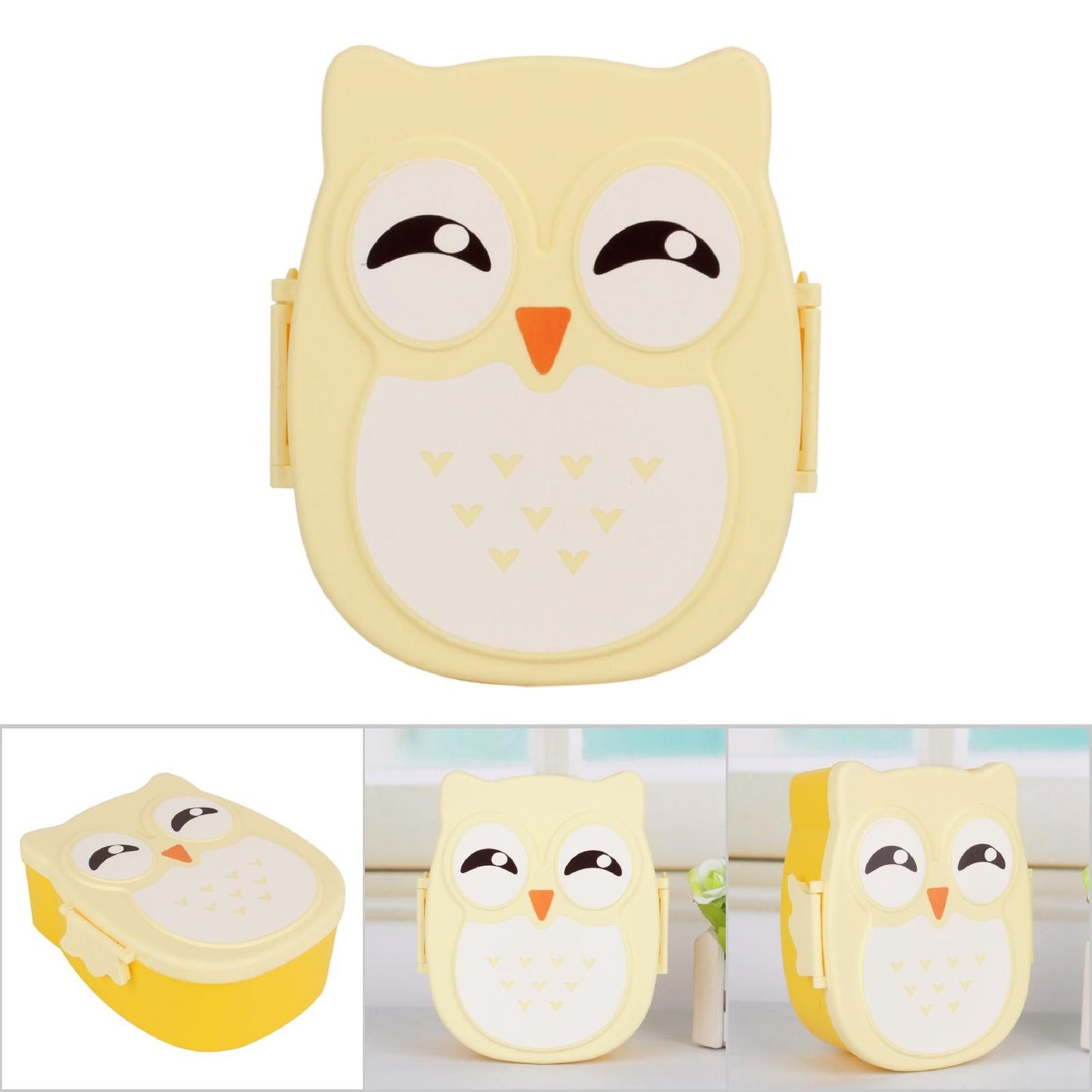 Plastic Portable Cartoon Owl Lunch Box Food Safe Microwave Storage Container