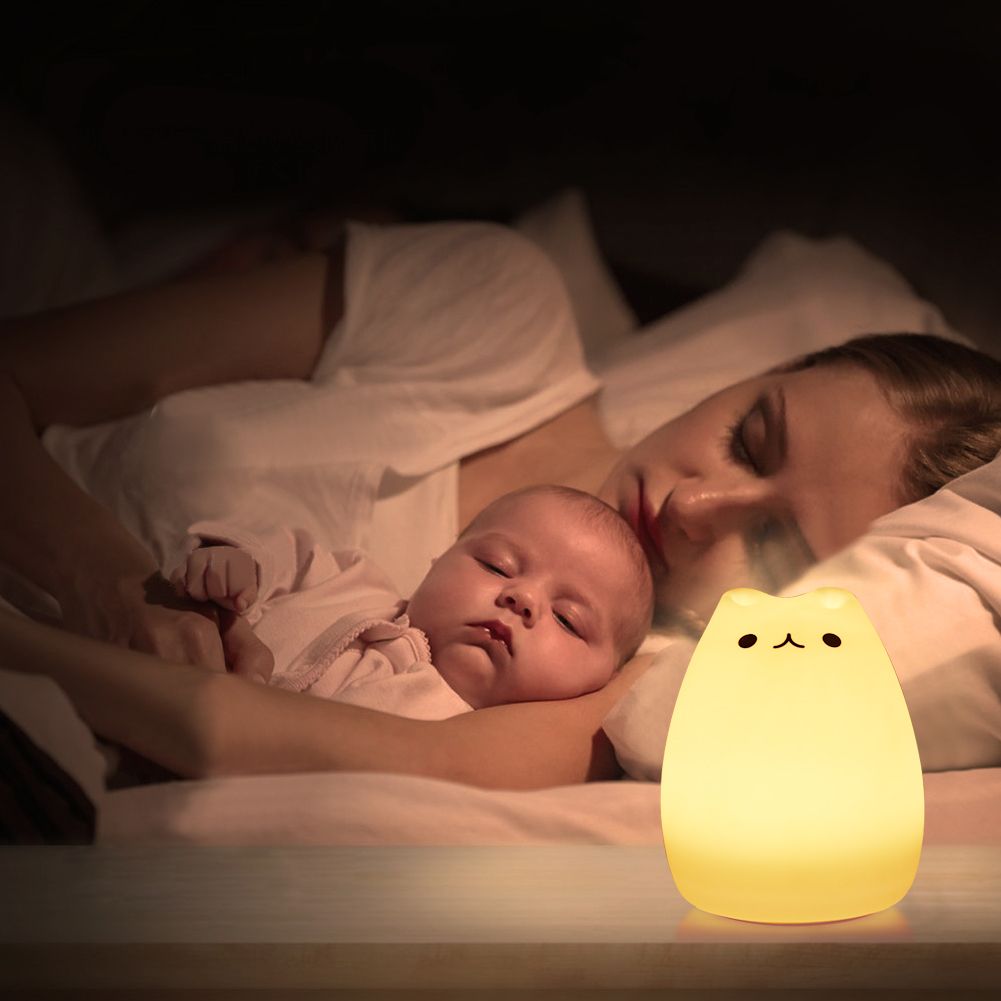 Children Night Light, EECOO Cute Cat Lamp Soft Silicone Sensitive Tap Control Decompression Toy