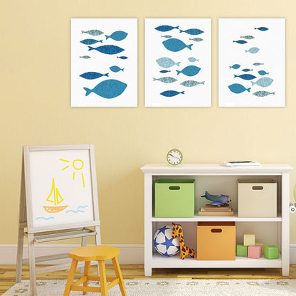 3Pcs Canvas Wall Art Painting Cartoon Fishes Printed Picture Home Office Decor