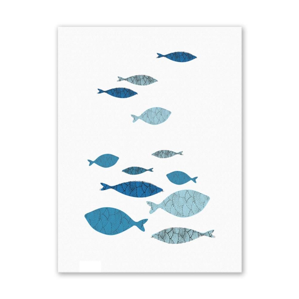3Pcs Canvas Wall Art Painting Cartoon Fishes Printed Picture Home Office Decor