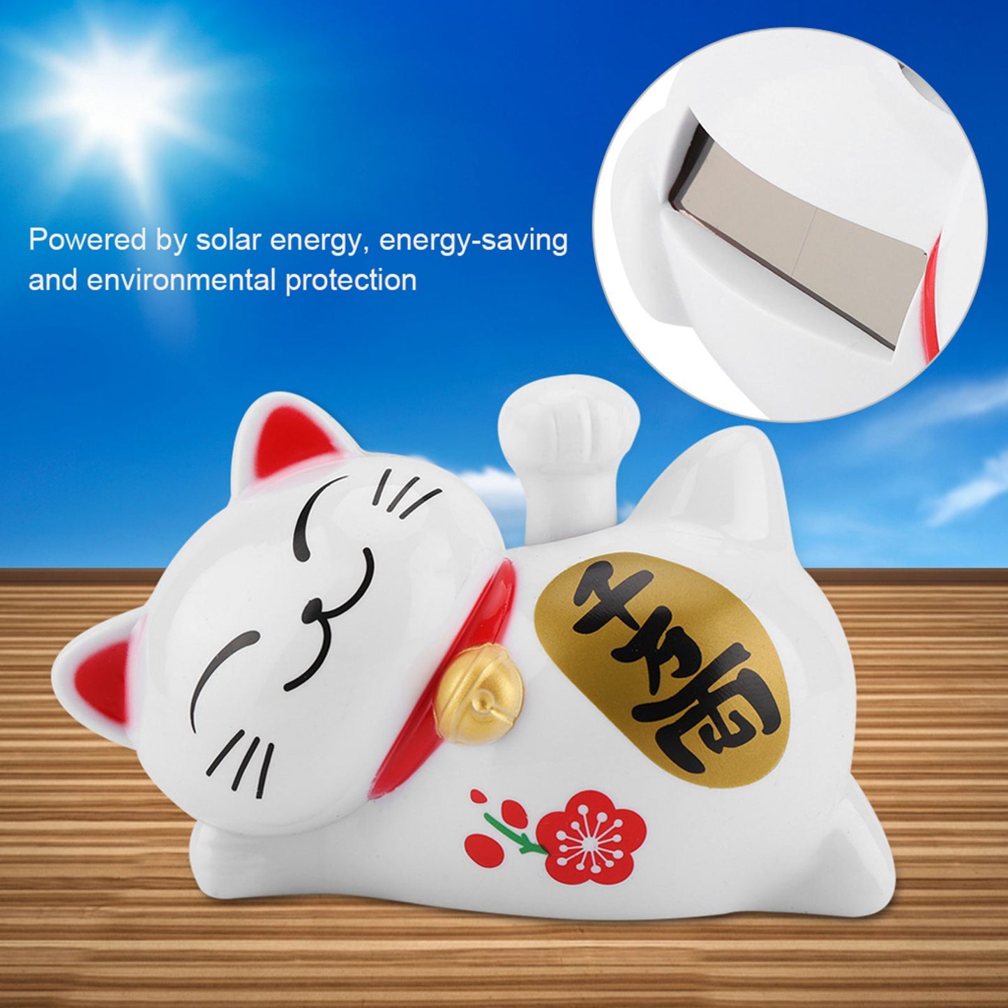 Solar Powered Adorable Lazy Lying Waving Beckoning Fortune Lucky Cat Car Accessories(#2)