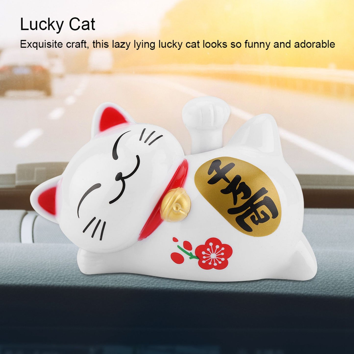 Solar Powered Adorable Lazy Lying Waving Beckoning Fortune Lucky Cat Car Accessories(#2)