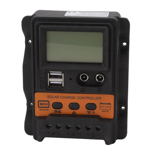 12V 24V Dual USB Solar Charge Controller PWM Photovoltaic Solar Panel Charge Regulator with LCD Display 30A