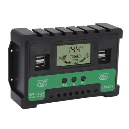Solar Controller 12V 24V Charge Discharge PV Regulator LCD Display Dual USB Output 30A