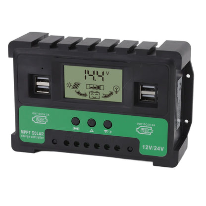 Solar Controller 12V 24V Charge Discharge PV Regulator LCD Display Dual USB Output 30A