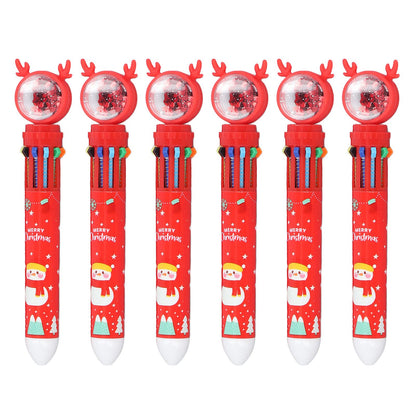 6pcs Christmas Ballpoint Pen 10 Colors Innovative Christmas Press Ballpoint Pen for Teacher Students Children Gift Christmas Snowman