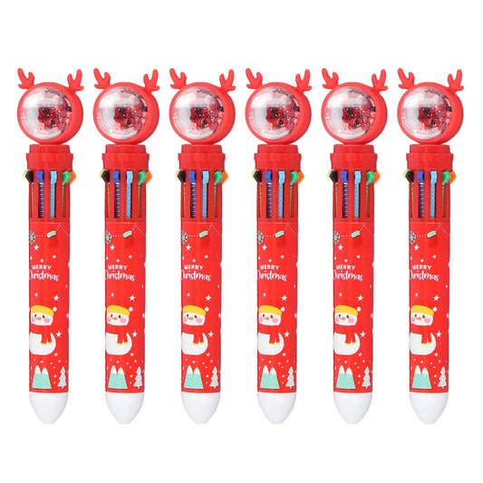 6pcs Christmas Ballpoint Pen 10 Colors Innovative Christmas Press Ballpoint Pen for Teacher Students Children Gift Christmas Snowman