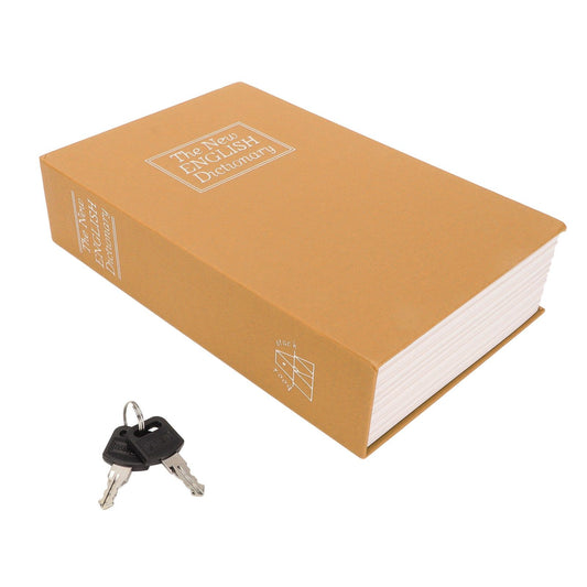Book Safe Stainless Steel Liner Decorative ABS Material Humanized Design Protective Soft Touch Savings Bank with Key Brown