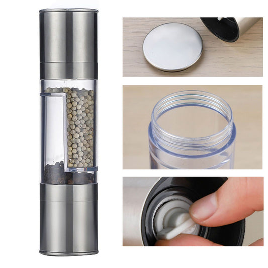 Salt and Pepper Grinder Stainless Steel Dual Head Adjustable Grind Size Manual Spice Grinder for Home Kitchen Grinder