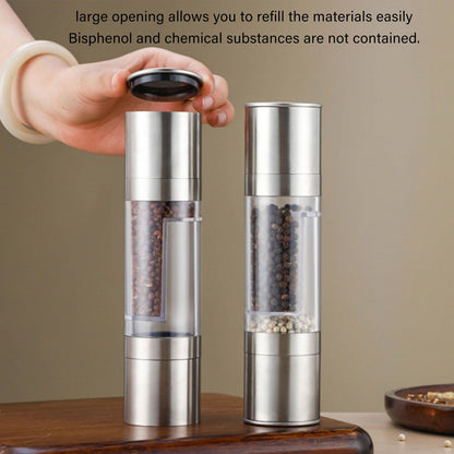 Salt and Pepper Grinder Stainless Steel Dual Head Adjustable Grind Size Manual Spice Grinder for Home Kitchen Grinder