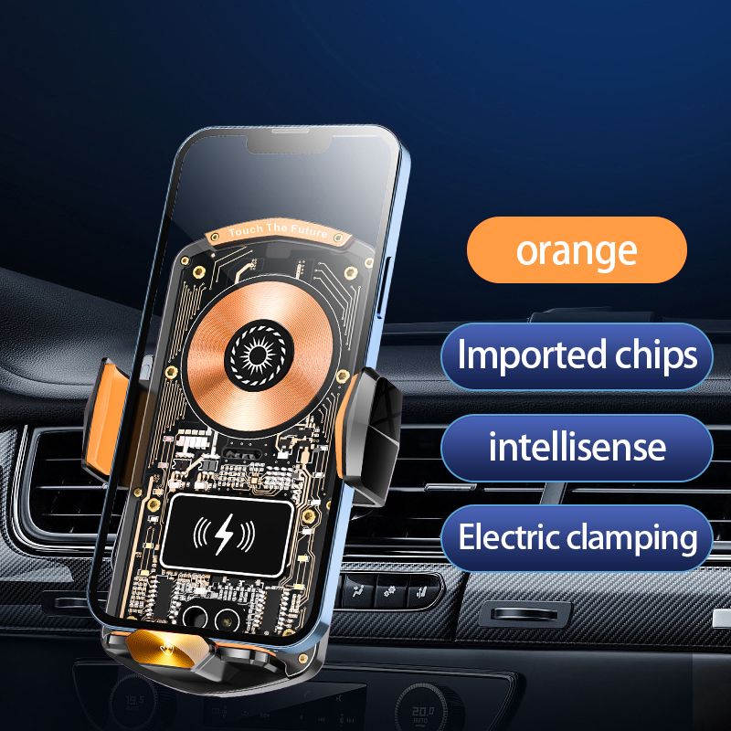 A6 Magnetic Dual Mode Wireless Car Charger Mount for iPhone Samsung Android Phones，orange