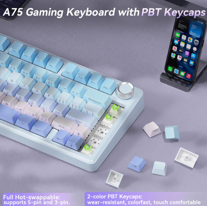 Solakaka A75 3-Mode RGB Mechanical Keyboard, Blue‑Purple