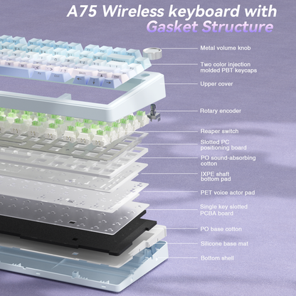 Solakaka A75 3-Mode RGB Mechanical Keyboard, Blue‑Purple