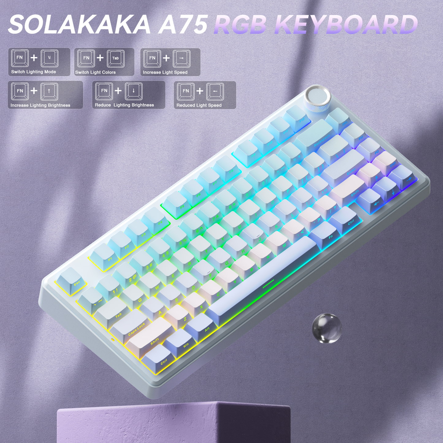 Solakaka A75 3-Mode RGB Mechanical Keyboard, Blue‑Purple