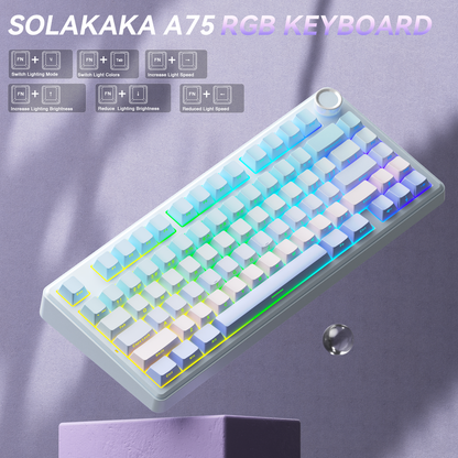Solakaka A75 3-Mode RGB Mechanical Keyboard, Blue‑Purple