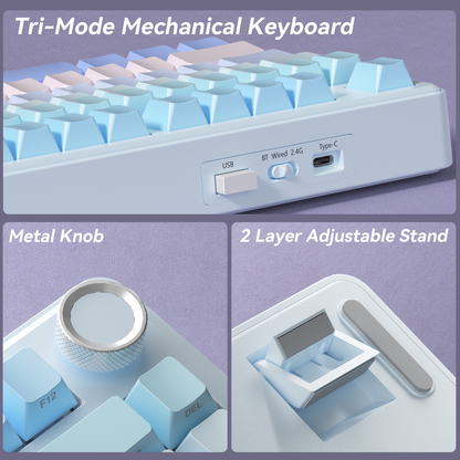 Solakaka A75 3-Mode RGB Mechanical Keyboard, Blue‑Purple