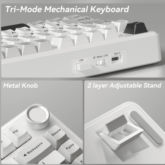 Solakaka A75 3-Mode RGB Mechanical Keyboard,White-Gray