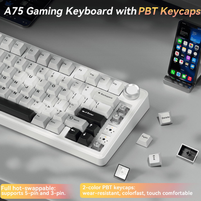 Solakaka A75 3-Mode RGB Mechanical Keyboard,White-Gray