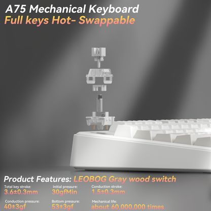 Solakaka A75 3-Mode RGB Mechanical Keyboard,White-Gray
