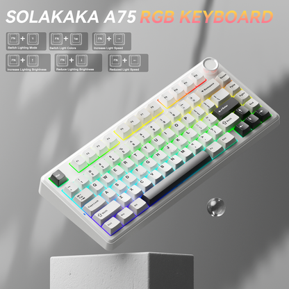 Solakaka A75 3-Mode RGB Mechanical Keyboard,White-Gray