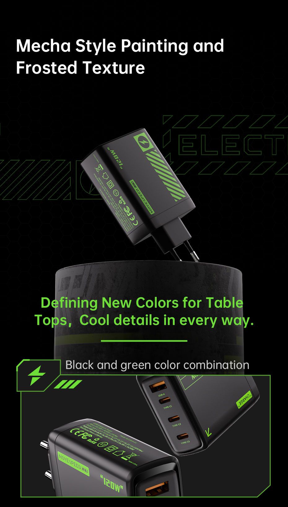 AC30U2-EU 30W USB C Charger, 4-Port Fast Charging Block,black