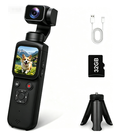 AT-M105 Pocket Gimbal Vlog Camera, 4K HD Handheld Video Camera，black，32GB